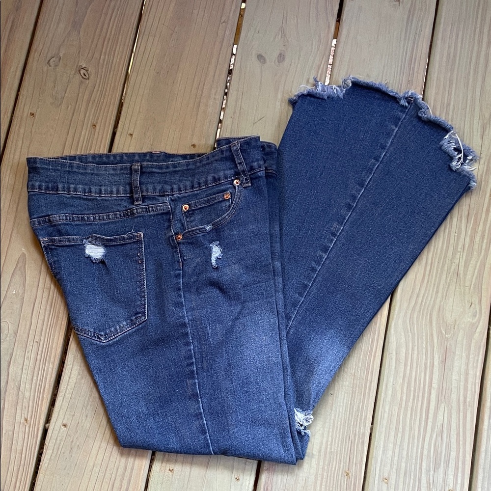 EXCUSE Never Enough Distressed Flare Jeans Sz Jr 11/30” waist or Women’s sz 8